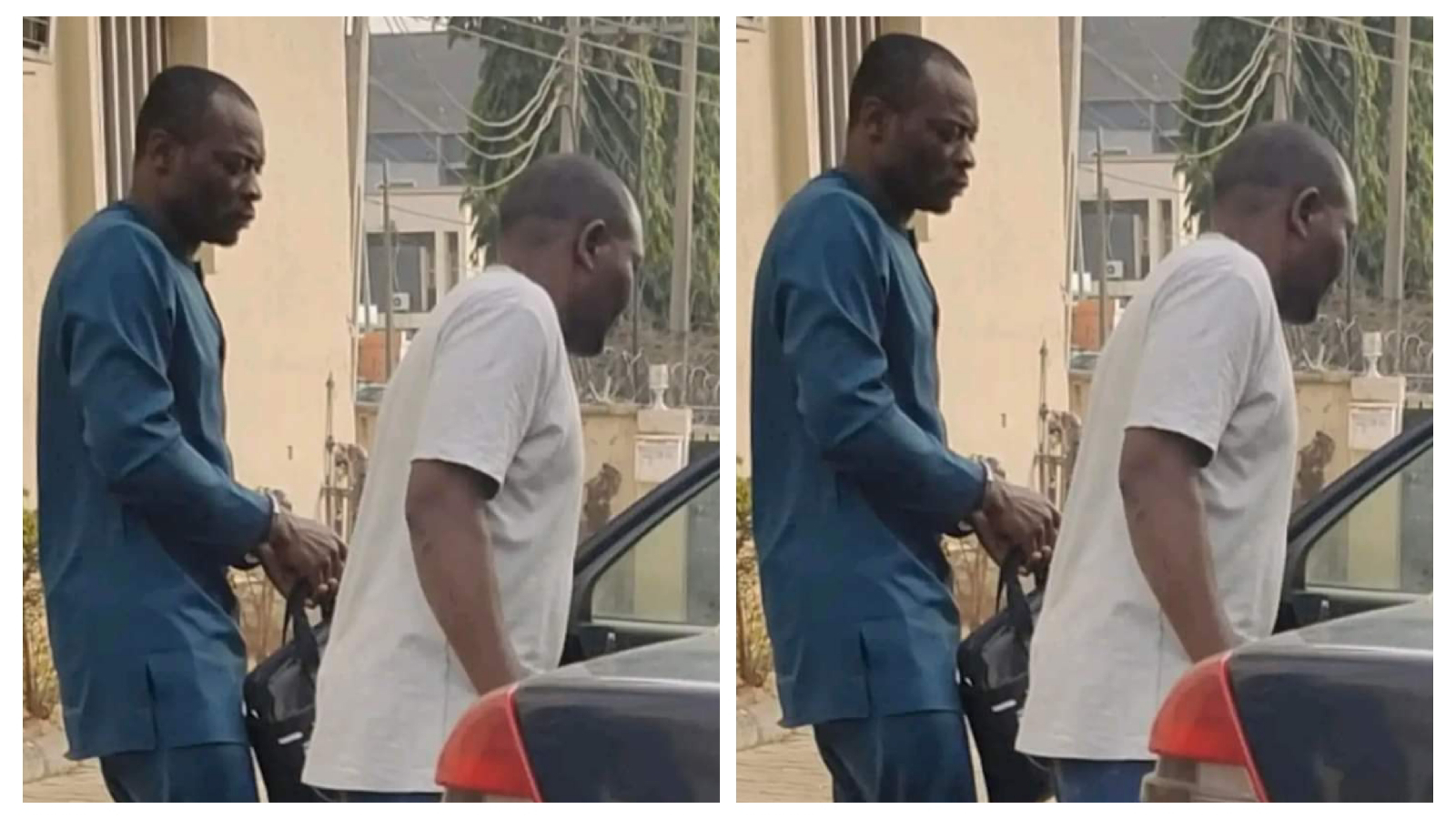 HANDCUFFED PHOTO Udele Ijele in handcuffs after being arrested in