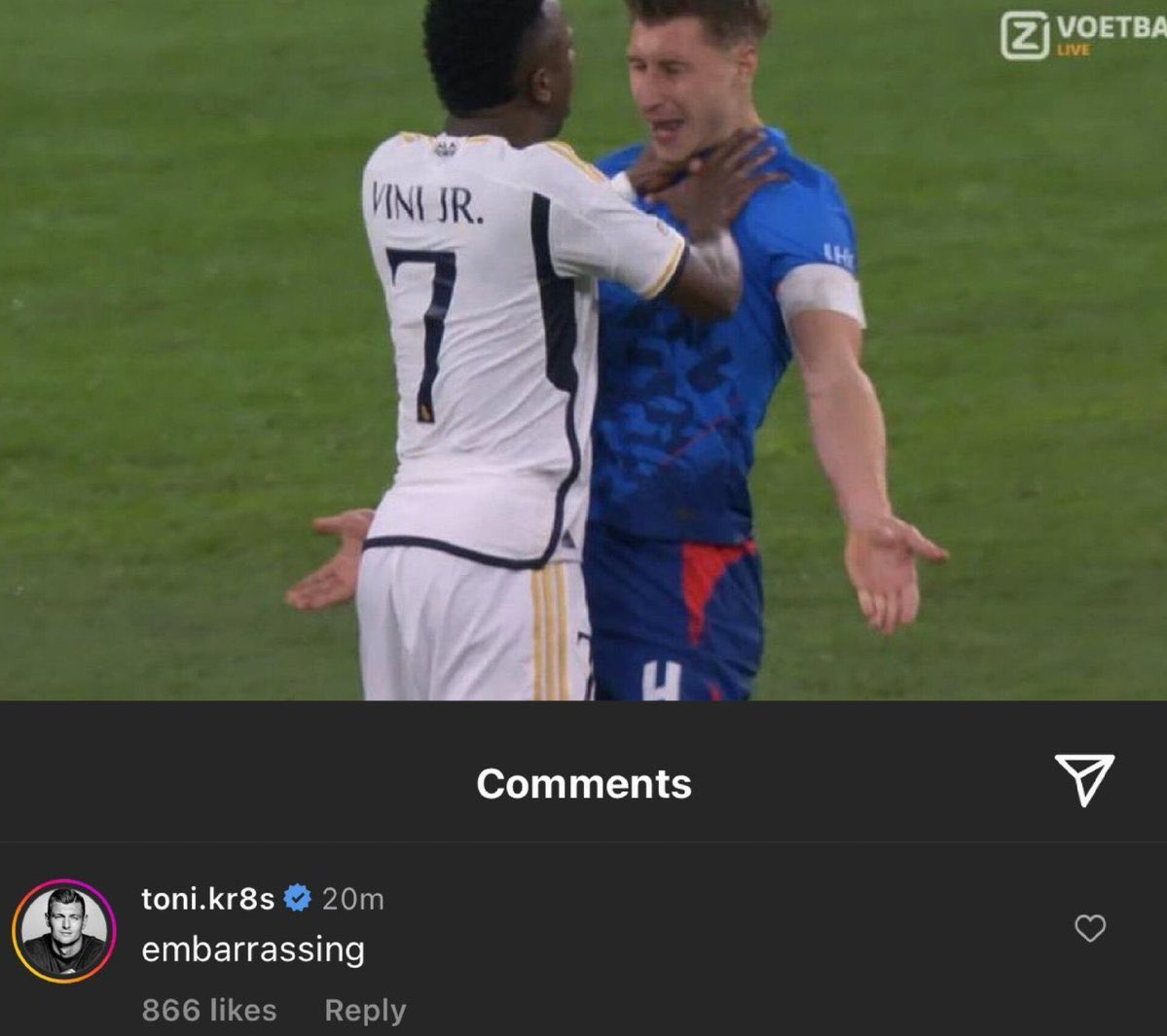 HIT VIDEO Toni Kroos said embarrassing in Instagram comment section
