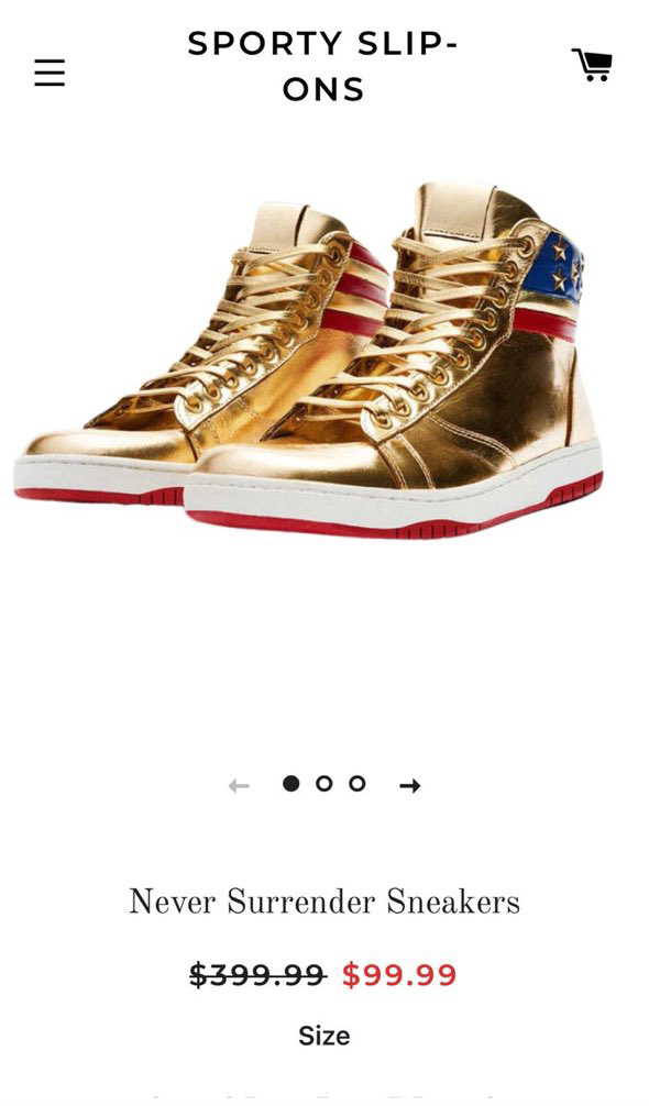 PHOTO Donald Trump Never Surrender Gold sneakers now selling for