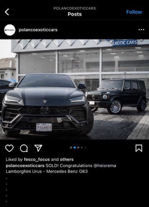 PHOTO Rema bought 1M Lamborghini Urus and Mercedes Benz G63