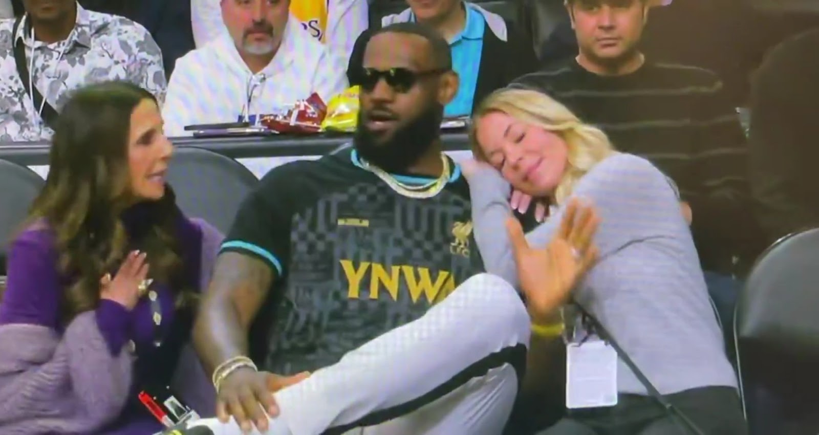 PUT VIDEO Jeanie Buss resting her head on Lebron James