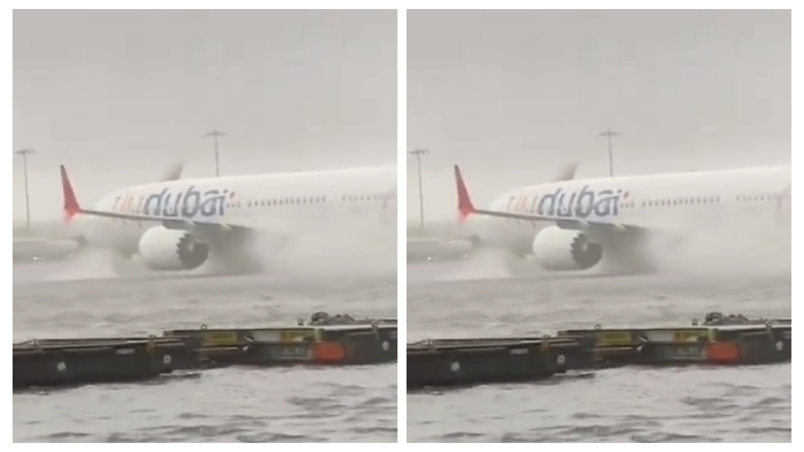 FLOOD VIDEO Reactions to Fly Dubai airplane running on heavy