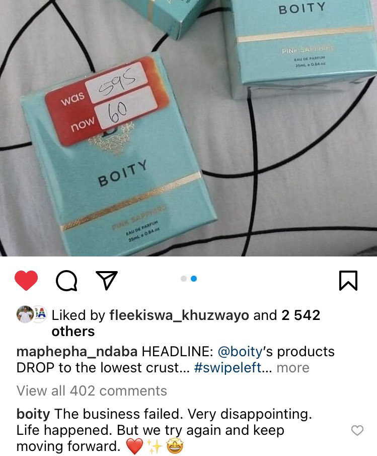 FLOPPED Boity perfume brand products drop to the lowest crust