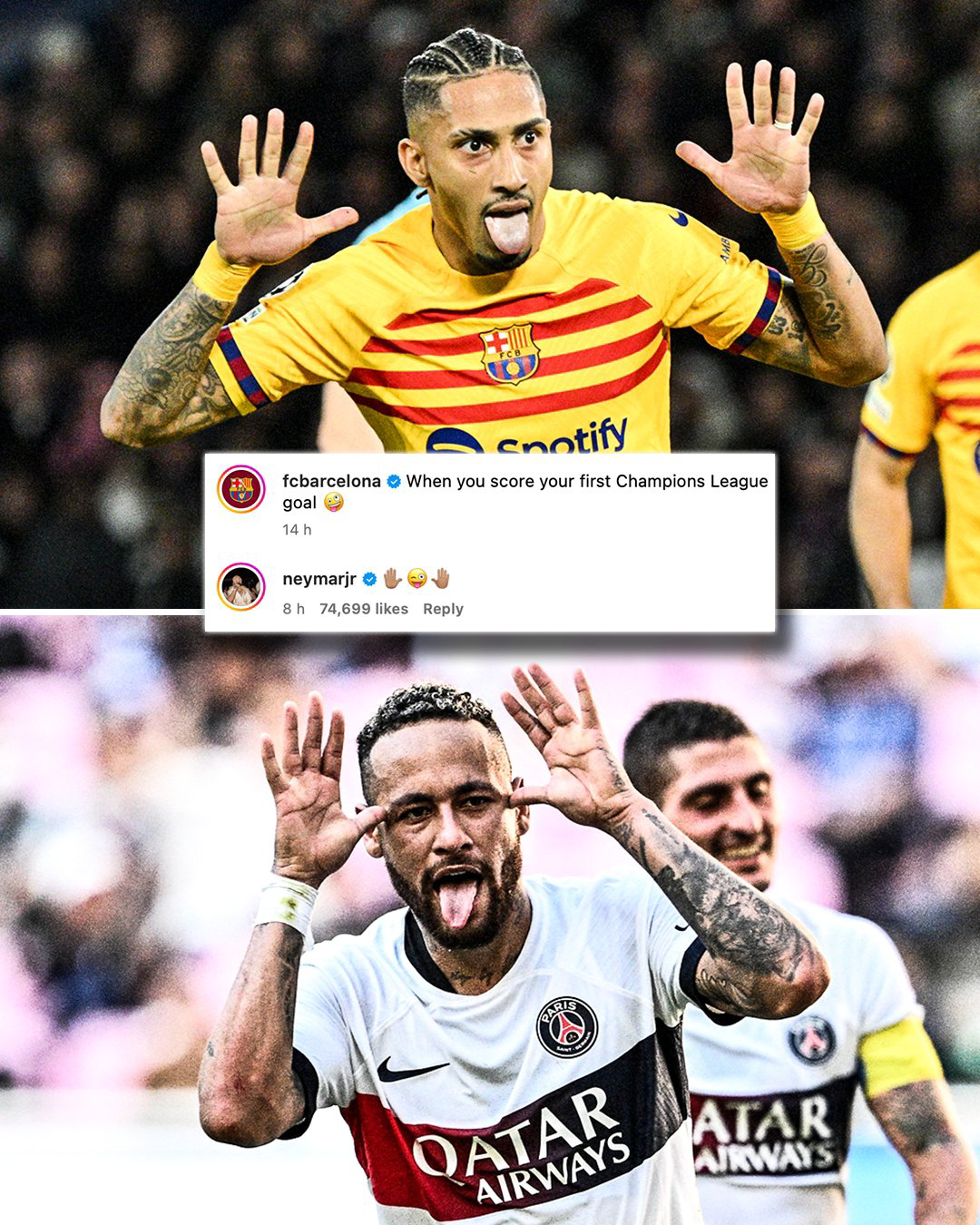 PHOTO Raphinha did Neymars tongue out and five hands celebration after