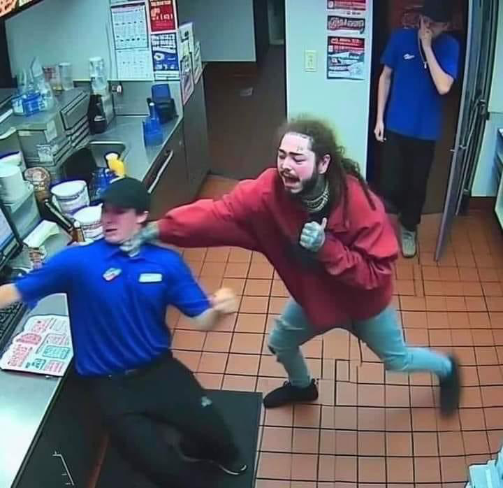 VIDEO Post Malone lookalike punching a Dominos pizza employee in