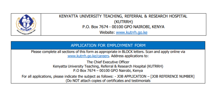 Kenyatta University Hospital Job Application Form