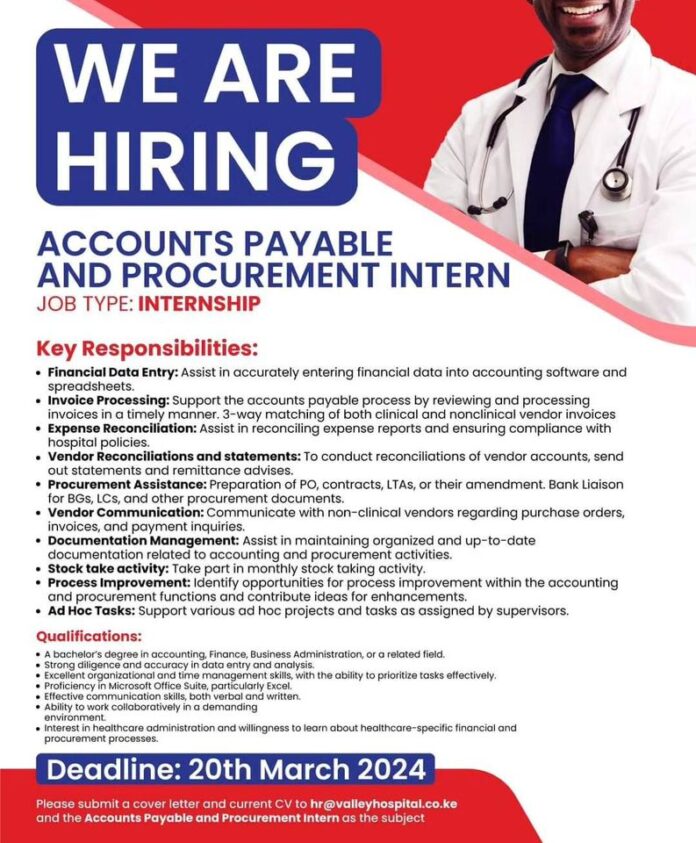 Valley Hospital Hiring Accounts Payable and Procurement Intern
