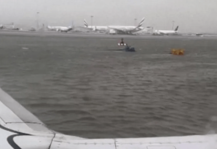 Dubai International Airport's apron resembled a lake during the storm, videos posted on social media showed