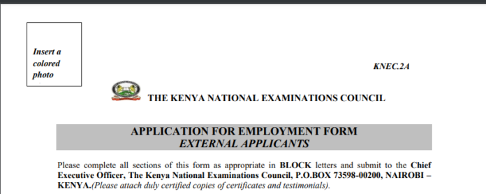 KNEC : Application for Employment Form 2A