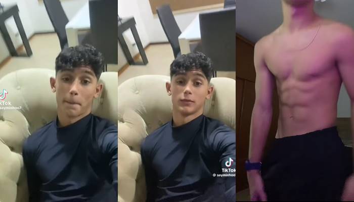 TikToker Sayminhooo com a pica marcando na roupa em vídeo publicado na internet