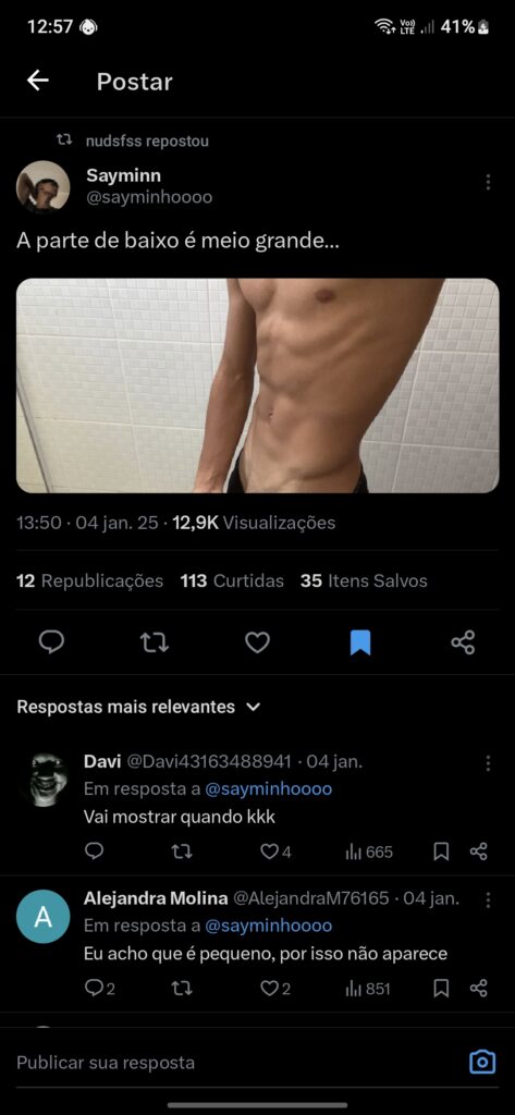 TikToker Sayminhooo com a pica marcando na roupa em vídeo publicado na internet